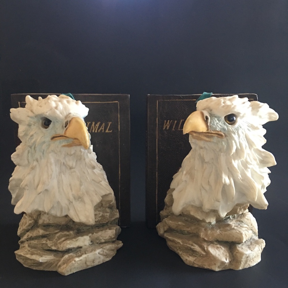 Vintage Wild Animal Eagle Bookends Fierce Realistic Eyes Ceramic Heavy 6.5” - Picture 3 of 16